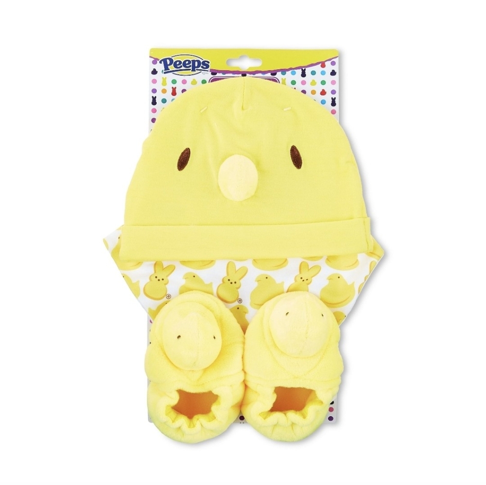 Peeps Yellow Chick Hat, Bib and Booties Baby Infant Set Easter New